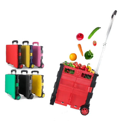 خواربارفروشی سبد خرید پلاستیکی تاشو کوچک و سبک وزن 4 چرخ با سبد