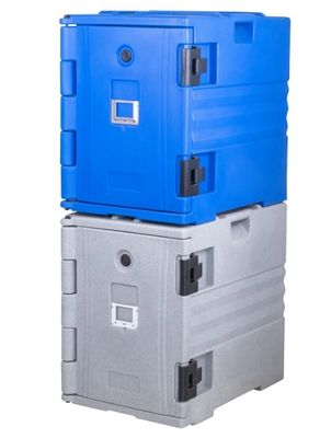 حمل‌کنندهٔ ظرف غذای عایق‌بندی‌شده آبی با دسته‌های نایلونی