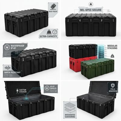 جعبه ابزار چرخ دار 1500 میلی متری سنگین IP65 ضد آب ضد شاک ذخیره تجهیزات نظامی LLDPE